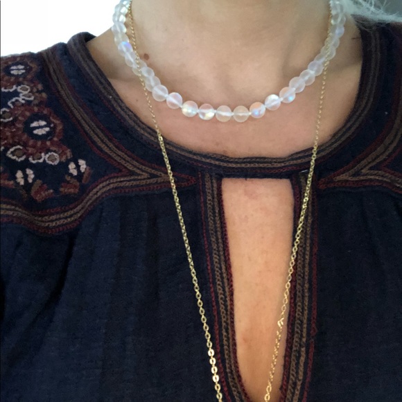 Round Gleamy🌈🌔Moonstone Beaded Necklace 🌙✨NWT - Picture 2 of 6